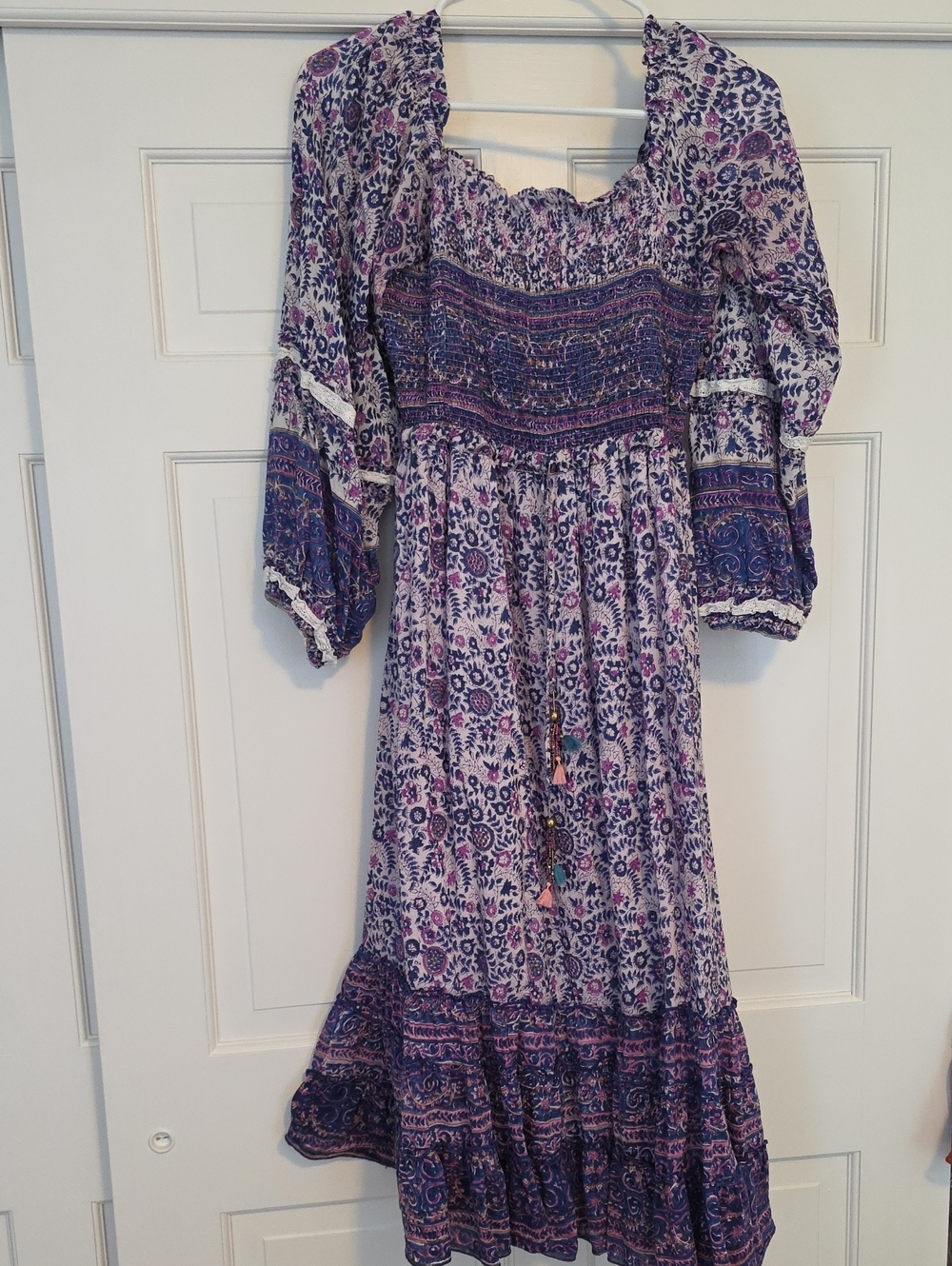 Bell By Alicia Bell Millie Floral Purple Midi Dress with Smocked Bodice